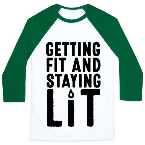 Virgin Teez  Baseball Tee Unisex Classic Baseball Tee / x-small / White/Dark Green GETTING FIT AND STAYING LIT UNISEX CLASSIC BASEBALL TEE