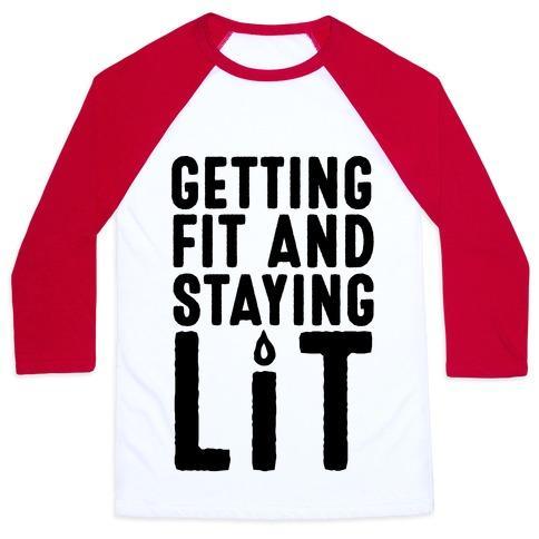 Virgin Teez  Baseball Tee Unisex Classic Baseball Tee / x-small / White/Red GETTING FIT AND STAYING LIT UNISEX CLASSIC BASEBALL TEE
