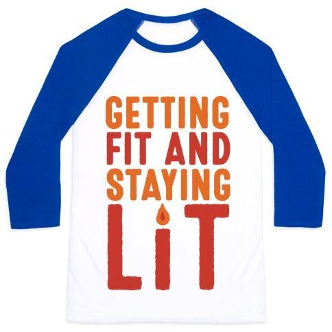 Virgin Teez  Baseball Tee Unisex Classic Baseball Tee / x-small / White/Blue GETTING FIT AND STAYING LIT UNISEX CLASSIC BASEBALL TEE