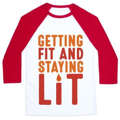 Virgin Teez  Baseball Tee Unisex Classic Baseball Tee / x-small / White/Red GETTING FIT AND STAYING LIT UNISEX CLASSIC BASEBALL TEE