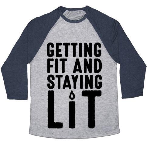 Virgin Teez  Baseball Tee Unisex Tri-Blend Baseball Tee / small / Athletic Gray / Navy GETTING FIT AND STAYING LIT UNISEX TRI-BLEND BASEBALL TEE