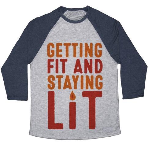 Virgin Teez  Baseball Tee Unisex Tri-Blend Baseball Tee / small / Athletic Gray / Navy GETTING FIT AND STAYING LIT UNISEX TRI-BLEND BASEBALL TEE