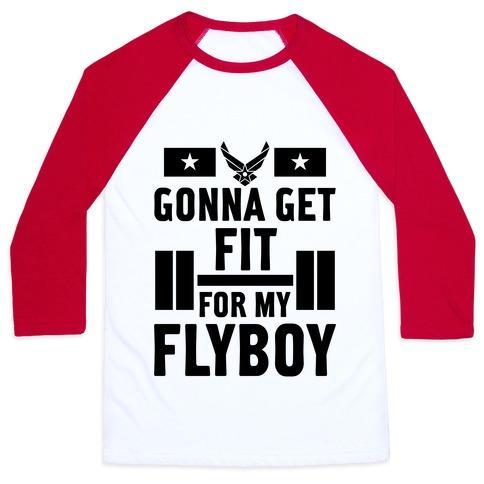 Virgin Teez  Baseball Tee Unisex Classic Baseball Tee / x-small / White/Red GETTING FIT FOR MY FLYBOY UNISEX CLASSIC BASEBALL TEE