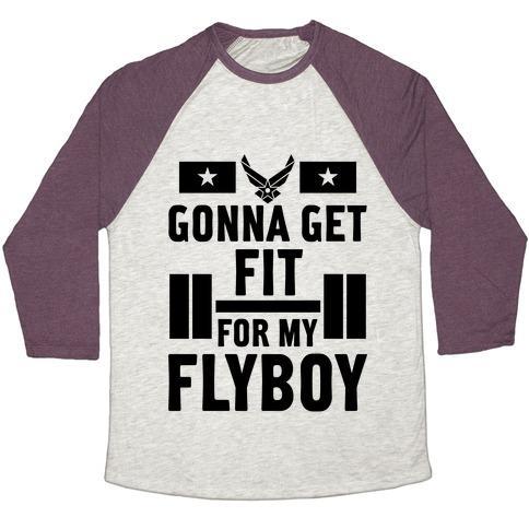 Virgin Teez  Baseball Tee Unisex Tri-Blend Baseball Tee / small / Oatmeal / Maroon GETTING FIT FOR MY FLYBOY UNISEX TRI-BLEND BASEBALL TEE