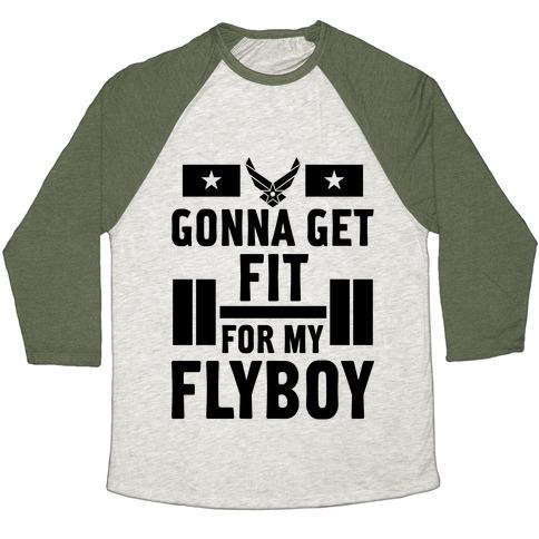 Virgin Teez  Baseball Tee Unisex Tri-Blend Baseball Tee / small / Oatmeal / Moss GETTING FIT FOR MY FLYBOY UNISEX TRI-BLEND BASEBALL TEE