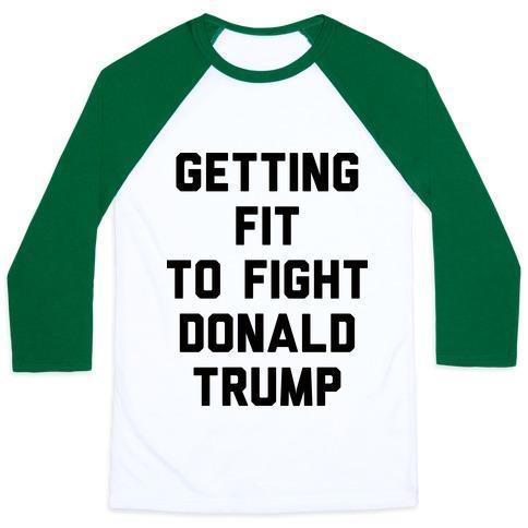 Virgin Teez  Baseball Tee Unisex Classic Baseball Tee / x-small / White/Dark Green GETTING FIT TO FIGHT DONALD TRUMP UNISEX CLASSIC BASEBALL TEE