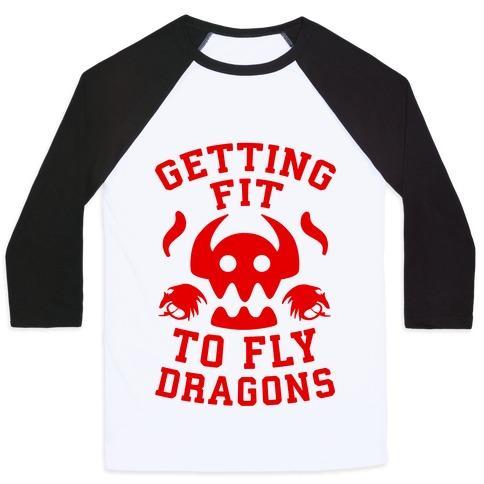 Virgin Teez  Baseball Tee Unisex Classic Baseball Tee / x-small / White/Black GETTING FIT TO FLY DRAGONS UNISEX CLASSIC BASEBALL TEE