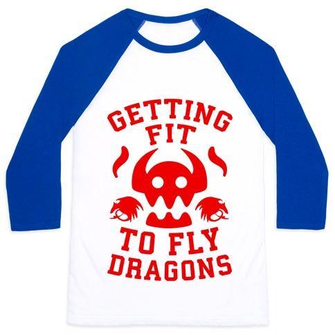 Virgin Teez  Baseball Tee Unisex Classic Baseball Tee / x-small / White/Blue GETTING FIT TO FLY DRAGONS UNISEX CLASSIC BASEBALL TEE