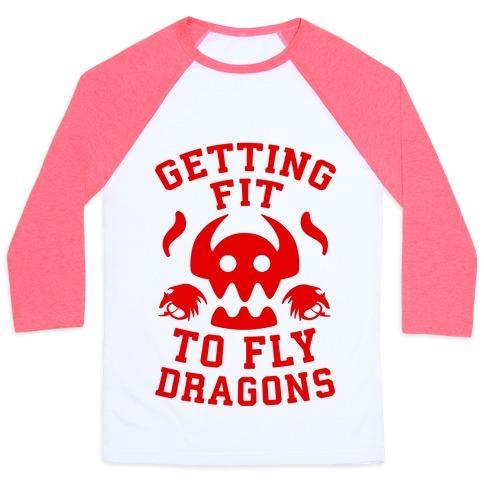 Virgin Teez  Baseball Tee Unisex Classic Baseball Tee / x-small / White/Neon Pink GETTING FIT TO FLY DRAGONS UNISEX CLASSIC BASEBALL TEE