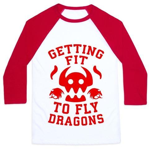 Virgin Teez  Baseball Tee Unisex Classic Baseball Tee / x-small / White/Red GETTING FIT TO FLY DRAGONS UNISEX CLASSIC BASEBALL TEE