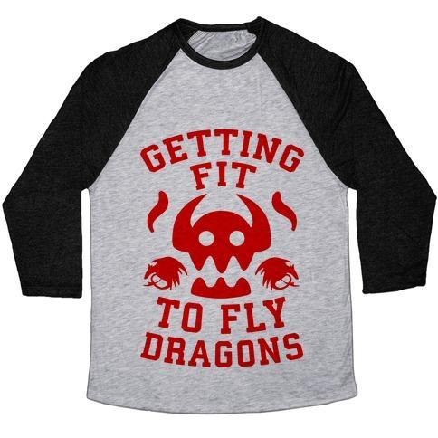 Virgin Teez  Baseball Tee Unisex Tri-Blend Baseball Tee / small / Athletic Gray / Black GETTING FIT TO FLY DRAGONS UNISEX TRI-BLEND BASEBALL TEE