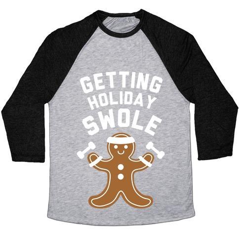 Virgin Teez  Baseball Tee Unisex Tri-Blend Baseball Tee / small / Athletic Gray / Black GETTING HOLIDAY SWOLE UNISEX TRI-BLEND BASEBALL TEE