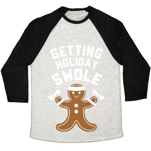 Virgin Teez  Baseball Tee Unisex Tri-Blend Baseball Tee / small / Oatmeal / Black GETTING HOLIDAY SWOLE UNISEX TRI-BLEND BASEBALL TEE