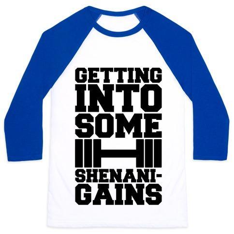 Virgin Teez  Baseball Tee Unisex Classic Baseball Tee / x-small / White/Blue GETTING INTO SOME SHENANIGAINS UNISEX CLASSIC BASEBALL TEE