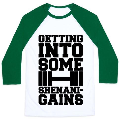 Virgin Teez  Baseball Tee Unisex Classic Baseball Tee / x-small / White/Dark Green GETTING INTO SOME SHENANIGAINS UNISEX CLASSIC BASEBALL TEE