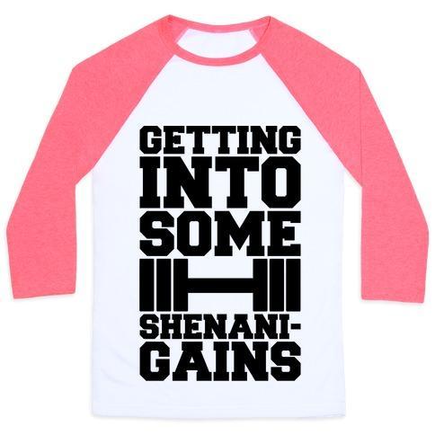 Virgin Teez  Baseball Tee Unisex Classic Baseball Tee / x-small / White/Neon Pink GETTING INTO SOME SHENANIGAINS UNISEX CLASSIC BASEBALL TEE
