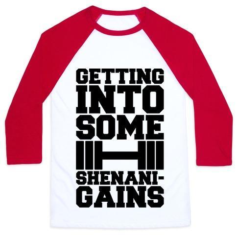 Virgin Teez  Baseball Tee Unisex Classic Baseball Tee / x-small / White/Red GETTING INTO SOME SHENANIGAINS UNISEX CLASSIC BASEBALL TEE