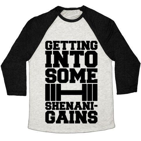 Virgin Teez  Baseball Tee Unisex Tri-Blend Baseball Tee / small / Oatmeal / Black GETTING INTO SOME SHENANIGAINS UNISEX TRI-BLEND BASEBALL TEE