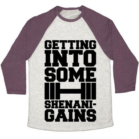 Virgin Teez  Baseball Tee Unisex Tri-Blend Baseball Tee / small / Oatmeal / Maroon GETTING INTO SOME SHENANIGAINS UNISEX TRI-BLEND BASEBALL TEE