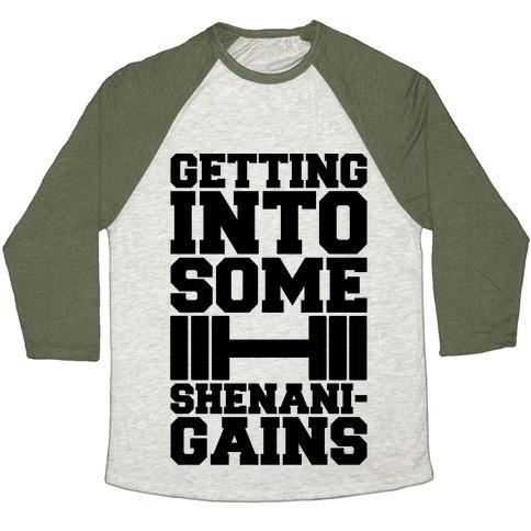 Virgin Teez  Baseball Tee Unisex Tri-Blend Baseball Tee / small / Oatmeal / Moss GETTING INTO SOME SHENANIGAINS UNISEX TRI-BLEND BASEBALL TEE