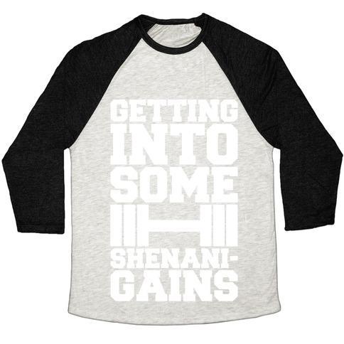 Virgin Teez  Baseball Tee Unisex Tri-Blend Baseball Tee / small / Oatmeal / Black GETTING INTO SOME SHENANIGAINS WHITE PRINT UNISEX TRI-BLEND BASEBALL TEE