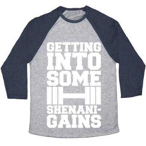 Virgin Teez  Baseball Tee Unisex Tri-Blend Baseball Tee / small / Athletic Gray / Navy GETTING INTO SOME SHENANIGAINS WHITE PRINT UNISEX TRI-BLEND BASEBALL TEE