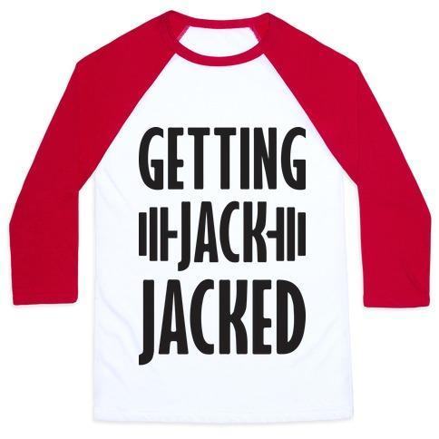 Virgin Teez  Baseball Tee Unisex Classic Baseball Tee / x-small / White/Red GETTING JACK JACKED PARODY UNISEX CLASSIC BASEBALL TEE
