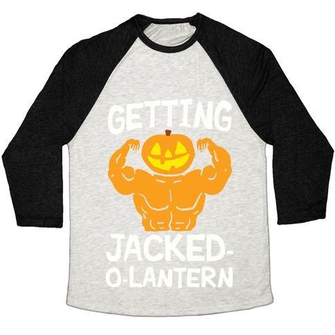 Virgin Teez  Baseball Tee Unisex Tri-Blend Baseball Tee / small / Oatmeal / Black GETTING JACKED-O-LANTERN UNISEX TRI-BLEND BASEBALL TEE