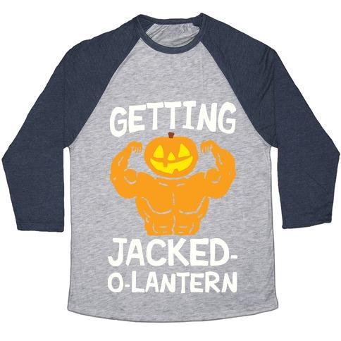Virgin Teez  Baseball Tee Unisex Tri-Blend Baseball Tee / small / Athletic Gray / Navy GETTING JACKED-O-LANTERN UNISEX TRI-BLEND BASEBALL TEE