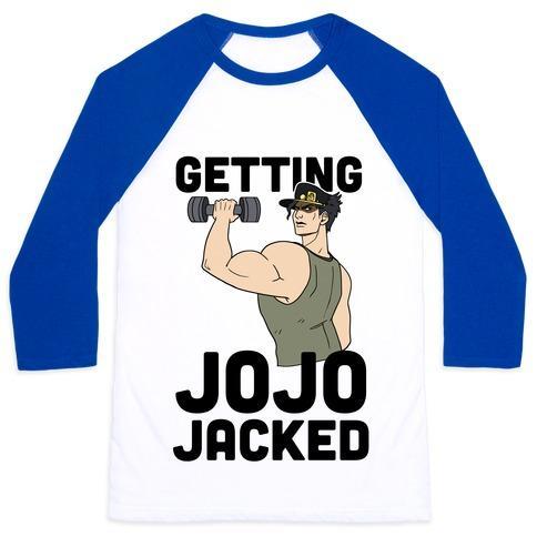 Virgin Teez  Baseball Tee Unisex Classic Baseball Tee / x-small / White/Blue GETTING JOJO-JACKED UNISEX CLASSIC BASEBALL TEE