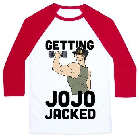 Virgin Teez  Baseball Tee Unisex Classic Baseball Tee / x-small / White/Red GETTING JOJO-JACKED UNISEX CLASSIC BASEBALL TEE