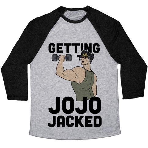 Virgin Teez  Baseball Tee Unisex Tri-Blend Baseball Tee / small / Athletic Gray / Black GETTING JOJO-JACKED UNISEX TRI-BLEND BASEBALL TEE