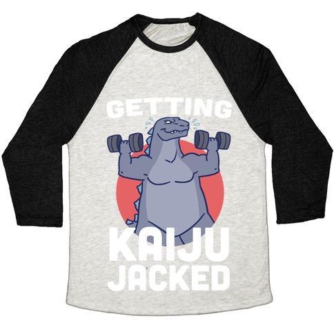 Virgin Teez  Baseball Tee Unisex Tri-Blend Baseball Tee / small / Oatmeal / Black GETTING KAIJU-JACKED UNISEX TRI-BLEND BASEBALL TEE