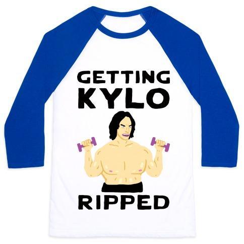 Virgin Teez  Baseball Tee Unisex Classic Baseball Tee / x-small / White/Blue GETTING KYLO RIPPED UNISEX CLASSIC BASEBALL TEE