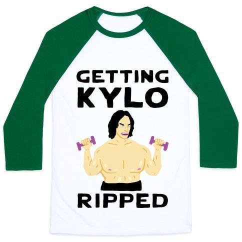 Virgin Teez  Baseball Tee Unisex Classic Baseball Tee / x-small / White/Dark Green GETTING KYLO RIPPED UNISEX CLASSIC BASEBALL TEE