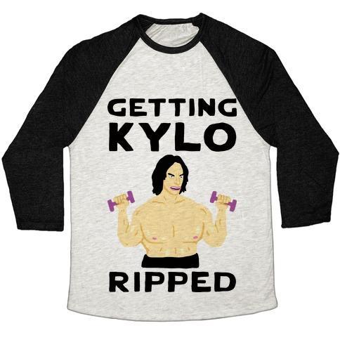 Virgin Teez  Baseball Tee Unisex Tri-Blend Baseball Tee / small / Oatmeal / Black GETTING KYLO RIPPED UNISEX TRI-BLEND BASEBALL TEE