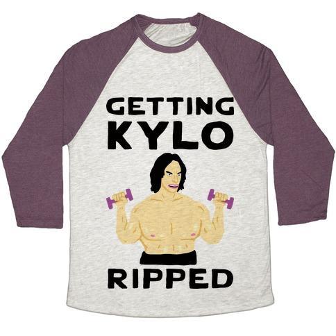 Virgin Teez  Baseball Tee Unisex Tri-Blend Baseball Tee / small / Oatmeal / Maroon GETTING KYLO RIPPED UNISEX TRI-BLEND BASEBALL TEE
