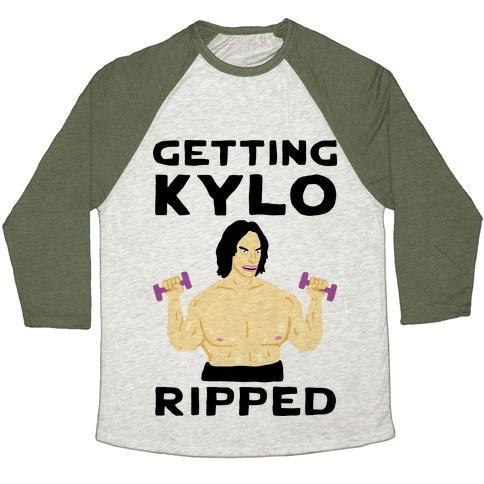 Virgin Teez  Baseball Tee Unisex Tri-Blend Baseball Tee / small / Oatmeal / Moss GETTING KYLO RIPPED UNISEX TRI-BLEND BASEBALL TEE