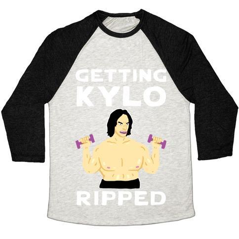 Virgin Teez  Baseball Tee Unisex Tri-Blend Baseball Tee / small / Oatmeal / Black GETTING KYLO RIPPED UNISEX TRI-BLEND BASEBALL TEE