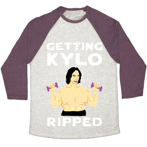 Virgin Teez  Baseball Tee Unisex Tri-Blend Baseball Tee / small / Oatmeal / Maroon GETTING KYLO RIPPED UNISEX TRI-BLEND BASEBALL TEE