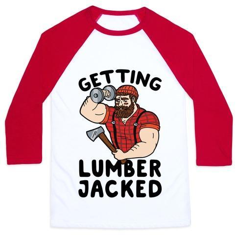 Virgin Teez  Baseball Tee Unisex Classic Baseball Tee / x-small / White/Red GETTING LUMBERJACKED UNISEX CLASSIC BASEBALL TEE