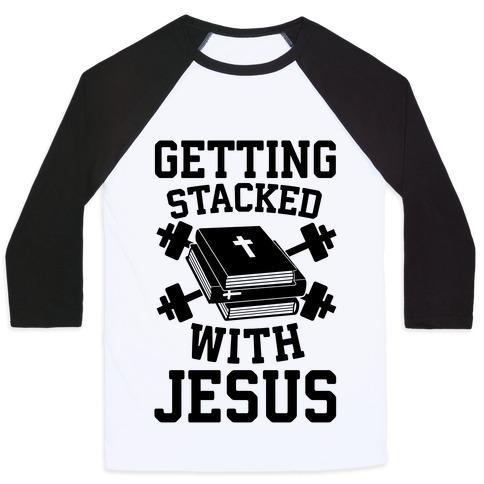 Virgin Teez  Baseball Tee Unisex Classic Baseball Tee / x-small / White/Black GETTING STACKED WITH JESUS UNISEX CLASSIC BASEBALL TEE