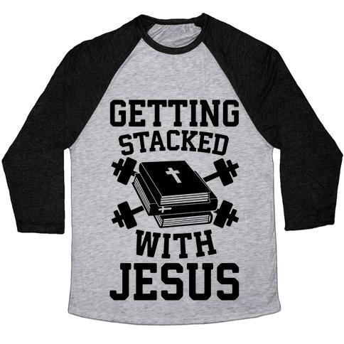 Virgin Teez  Baseball Tee Unisex Tri-Blend Baseball Tee / small / Athletic Gray / Black GETTING STACKED WITH JESUS UNISEX TRI-BLEND BASEBALL TEE