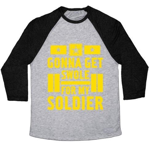 Virgin Teez  Baseball Tee Unisex Tri-Blend Baseball Tee / small / Athletic Gray / Black GETTING SWOLE FOR MY SOLDIER UNISEX TRI-BLEND BASEBALL TEE