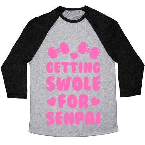 Virgin Teez  Baseball Tee Unisex Tri-Blend Baseball Tee / small / Athletic Gray / Black GETTING SWOLE FOR SENPAI UNISEX TRI-BLEND BASEBALL TEE