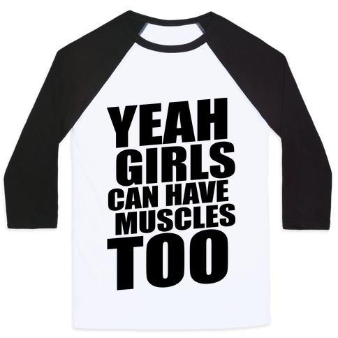 Virgin Teez  Baseball Tee Unisex Classic Baseball Tee / x-small / White/Black GIRLS CAN HAVE MUSCLES TOO (NEON TANK) UNISEX CLASSIC BASEBALL TEE