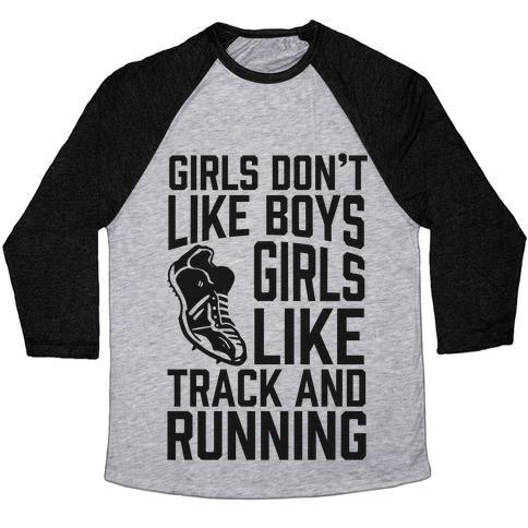 Virgin Teez  Baseball Tee Unisex Tri-Blend Baseball Tee / small / Athletic Gray / Black GIRLS DON'T LIKE BOYS GIRLS LIKE TRACK AND RUNNING UNISEX TRI-BLEND BASEBALL TEE