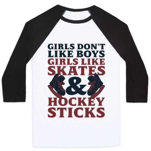 Virgin Teez  Baseball Tee Unisex Classic Baseball Tee / x-small / White/Black GIRLS DONT LIKE BOYS GIRLS LIKE HOCKEY UNISEX CLASSIC BASEBALL TEE