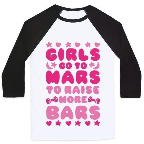 Virgin Teez  Baseball Tee Unisex Classic Baseball Tee / x-small / White/Black GIRLS GO TO MARS TO RAISE MORE BARS UNISEX CLASSIC BASEBALL TEE