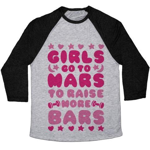 Virgin Teez  Baseball Tee Unisex Tri-Blend Baseball Tee / small / Athletic Gray / Black GIRLS GO TO MARS TO RAISE MORE BARS UNISEX TRI-BLEND BASEBALL TEE